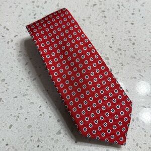 Silk Tie Red/blue/grey dot handmade USA JZ Boulder length 63” EUC preppy classic
